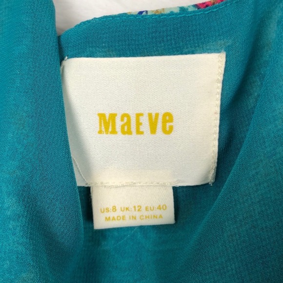 MAEVE Anthropologie 100% Silk Paisley Strappy Tunic Top Sz 8 Teal Hi-Lo Lined - Picture 6 of 11